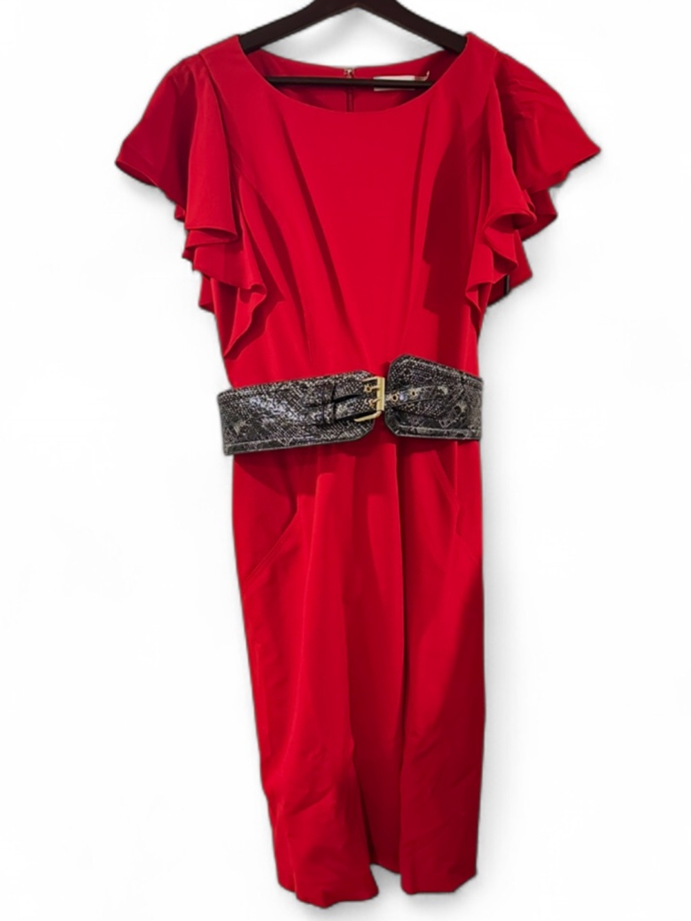 Calvin Klein Red Midi Dress w/ Statement Animal Print Belt Size Women’s 8 (NWT)